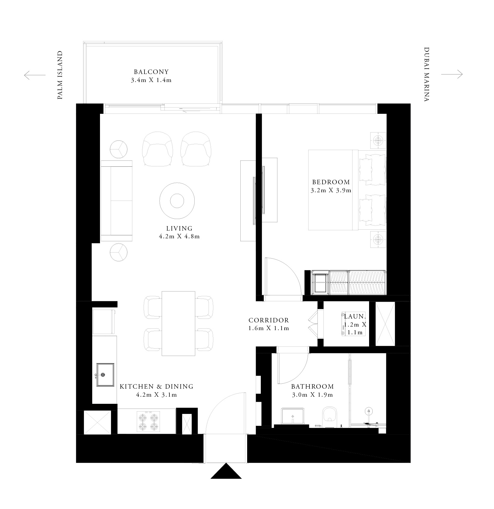 Emaar Grand Bleu Tower 1 Bed Layout