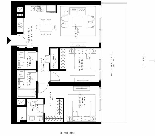 Emaar Grand Bleu Tower 2 Beds Layout