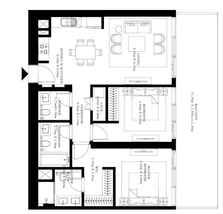 Emaar Grand Bleu Tower 3 Beds Layout
