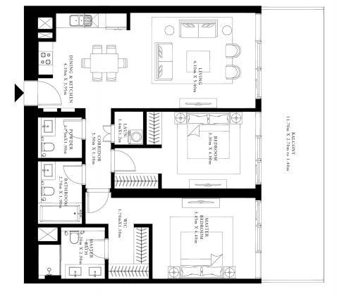 Emaar Grand Bleu Tower 3 Beds Layout