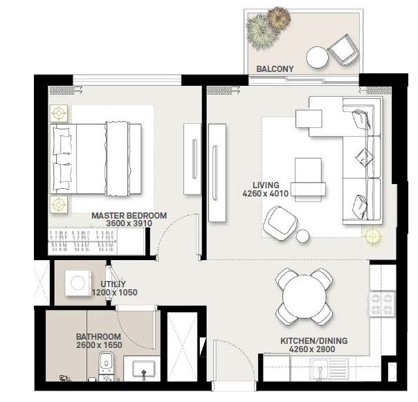Emaar Green Square 1 Bed Layout