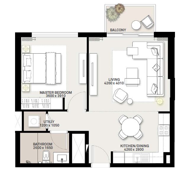 Emaar Green Square 1 Bed Layout