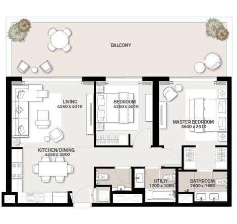 Emaar Green Square 2 Beds Layout