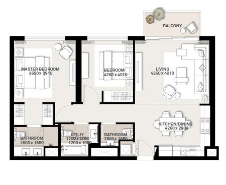 Emaar Green Square 2 Beds Layout