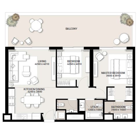 Emaar Green Square 2 Beds Layout