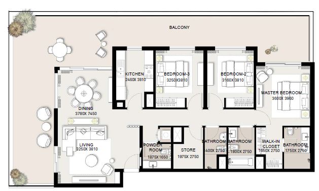 Emaar Green Square 3 Beds Layout