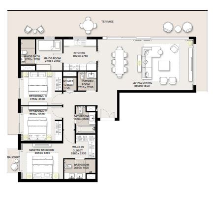 Emaar Green Square 3 Beds Layout