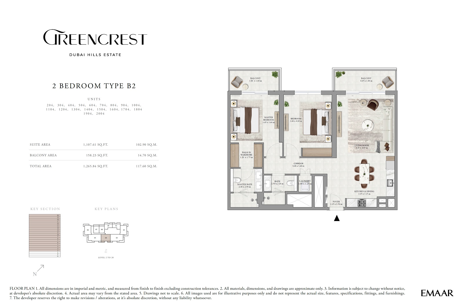 Emaar Greencrest 2 Beds Layout