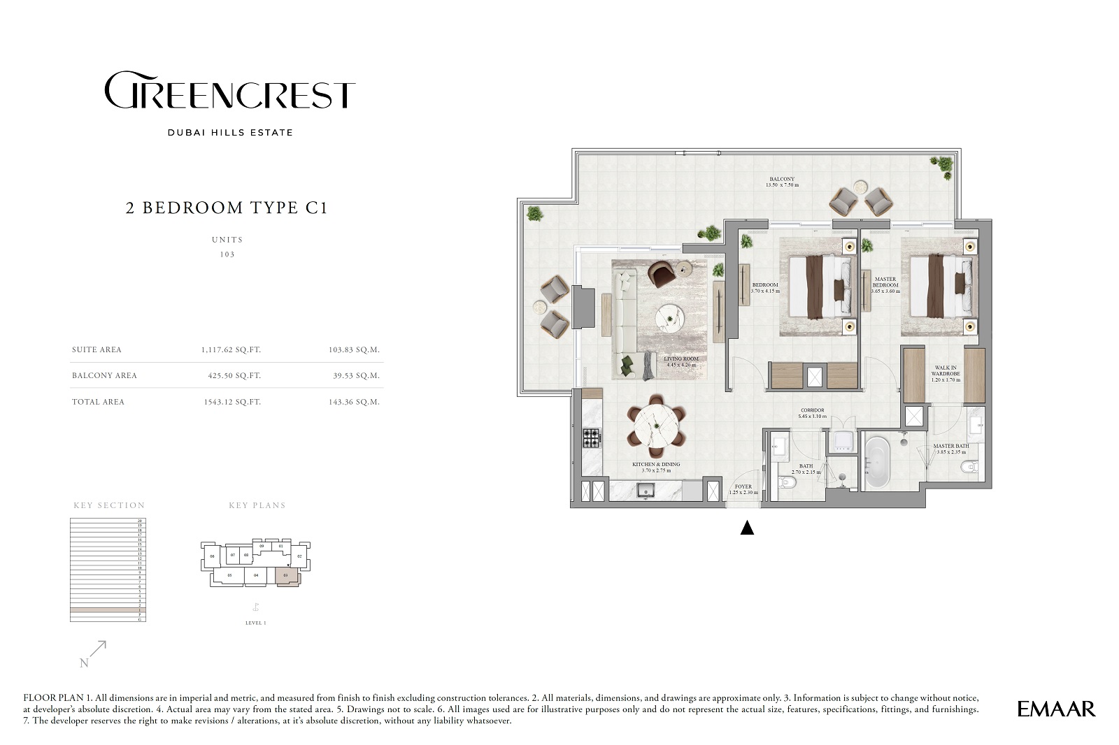 Emaar Greencrest 2 Beds Layout