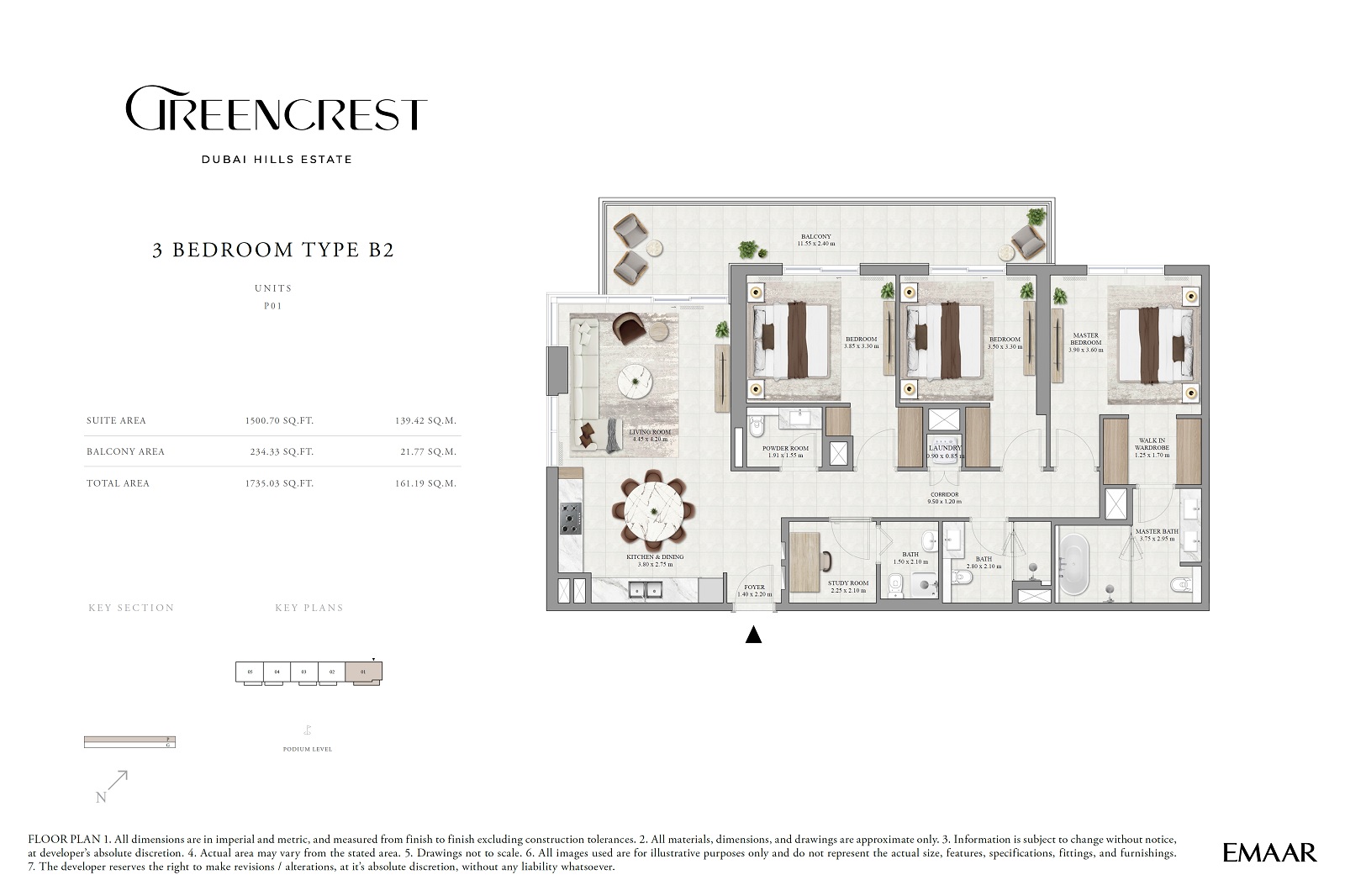 Emaar Greencrest 3 Beds Layout