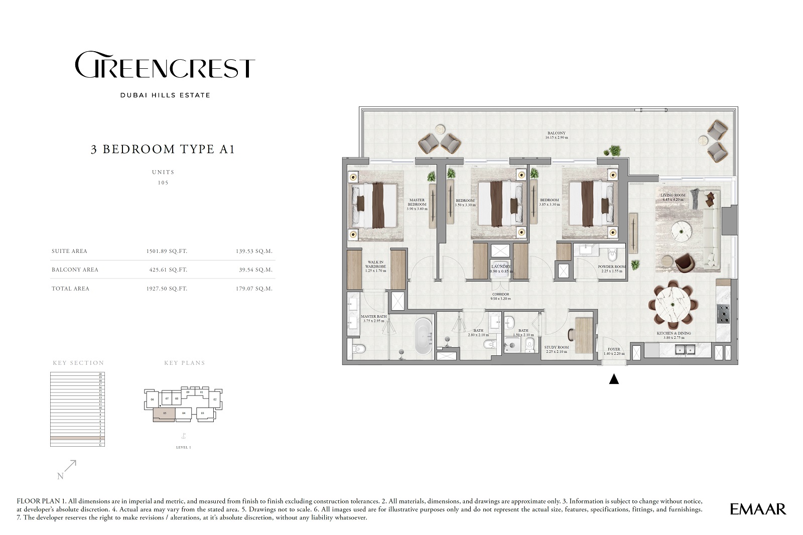 Emaar Greencrest 3 Beds Layout