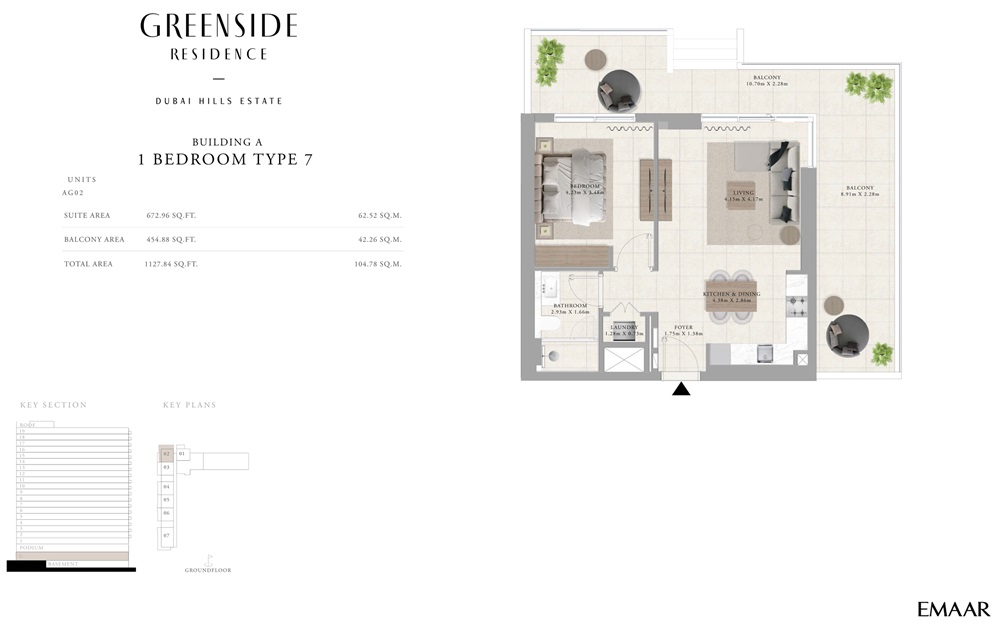 Emaar Greenside Residence 1 Bed Layout