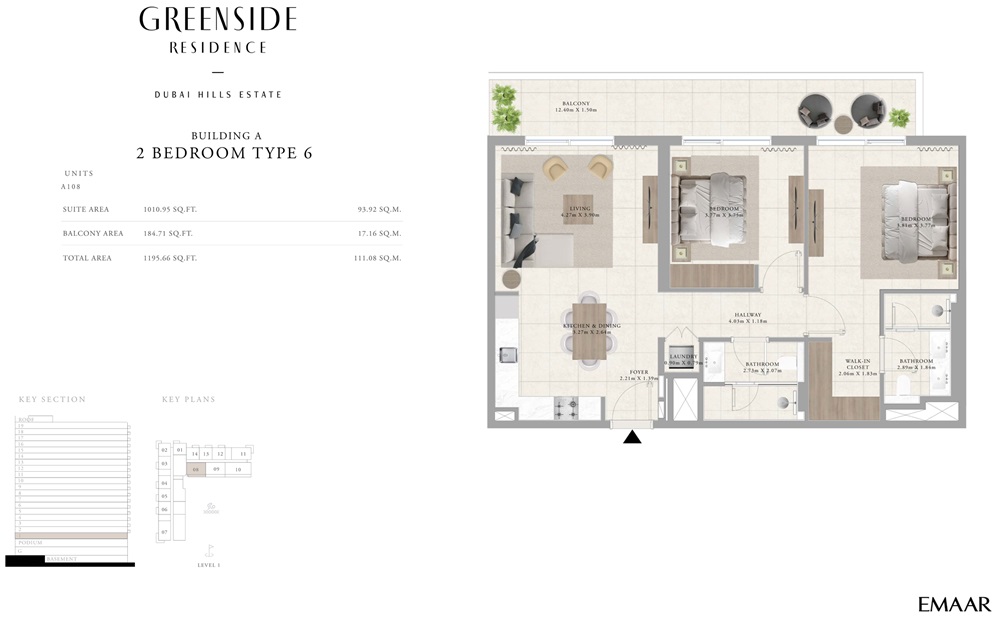 Emaar Greenside Residence 2 Beds Layout