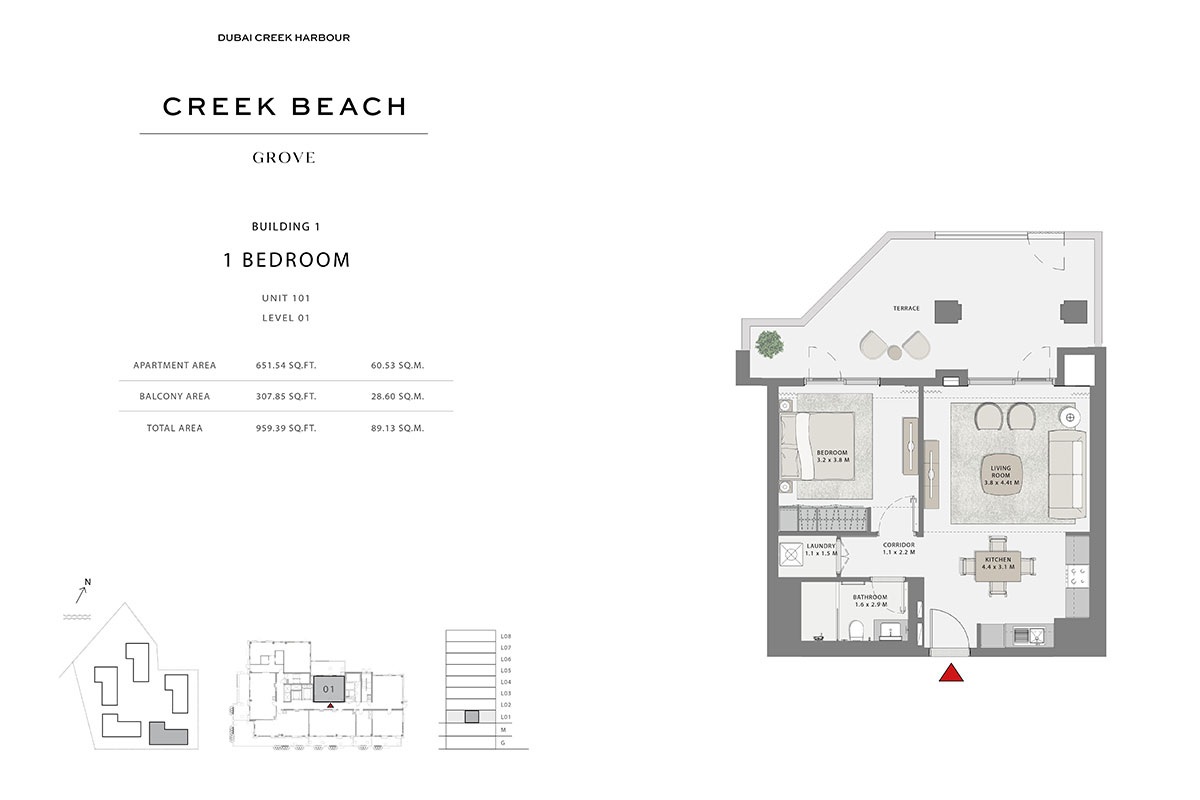 Emaar Grove Creek Beach 1 Bed Layout