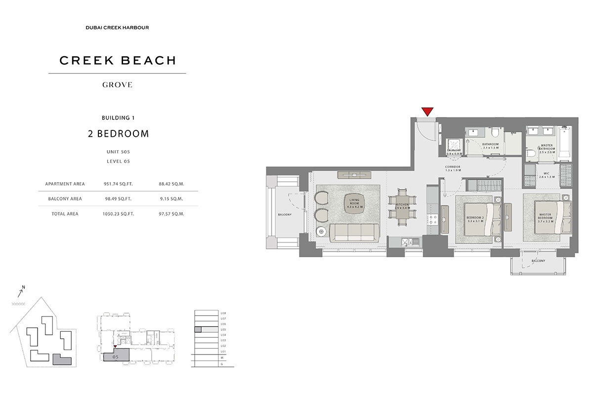 Emaar Grove Creek Beach 2 Beds Layout