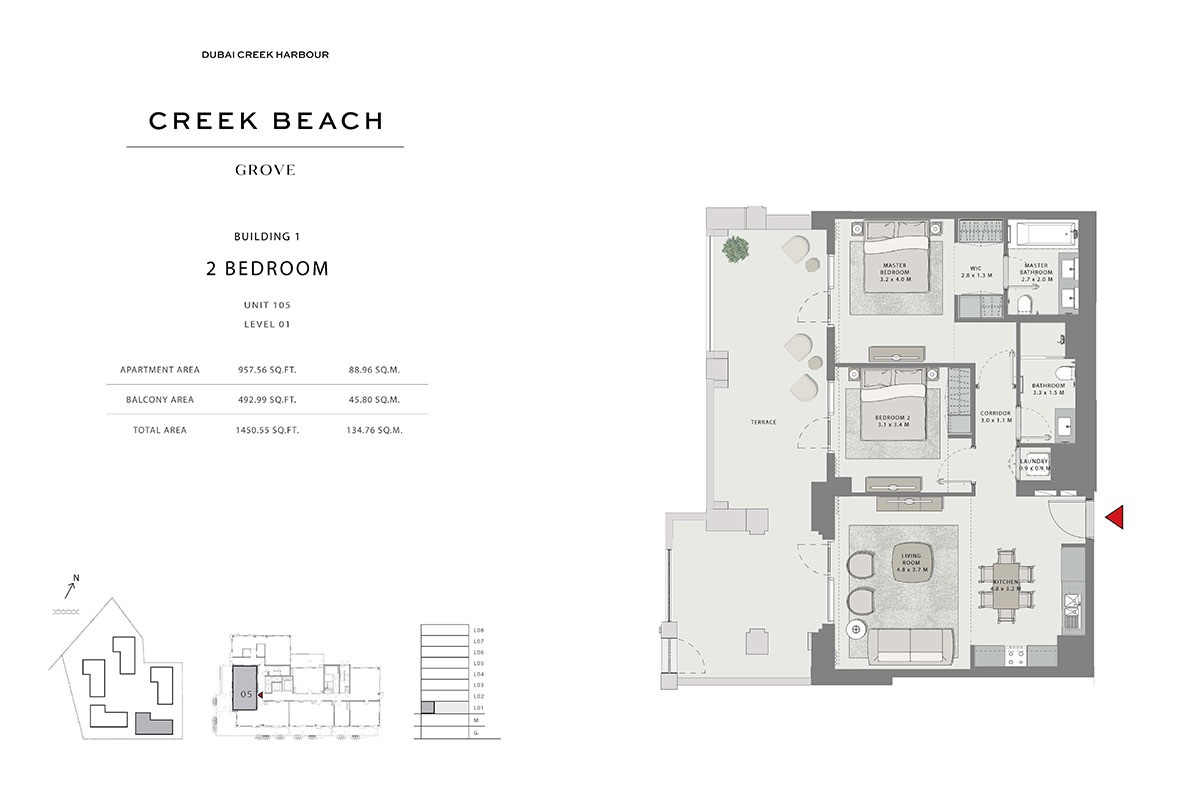 Emaar Grove Creek Beach 2 Beds Layout