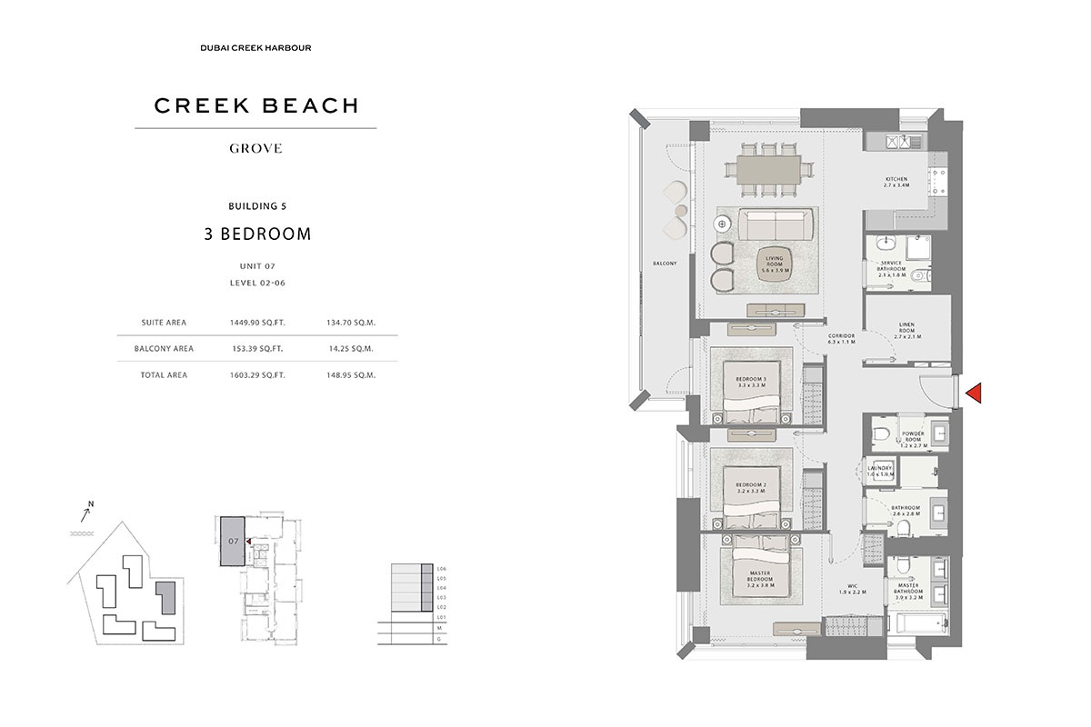 Emaar Grove Creek Beach 3 Beds Layout