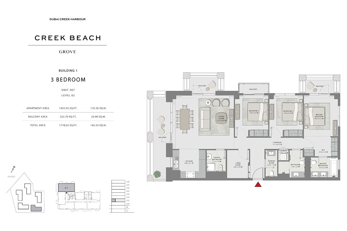 Emaar Grove Creek Beach 3 Beds Layout