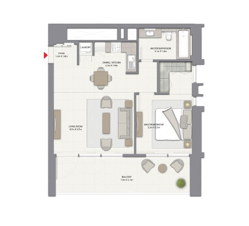 Emaar Harbour Gate 1 Bed Layout