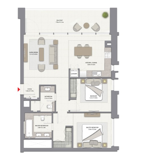 Emaar Harbour Gate 2 Beds Layout