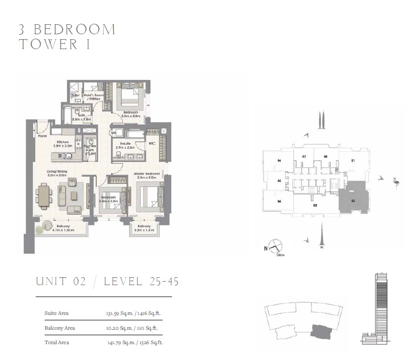 3 Beds 1526 Sq. Ft. Apartment in Emaar Harbour Views