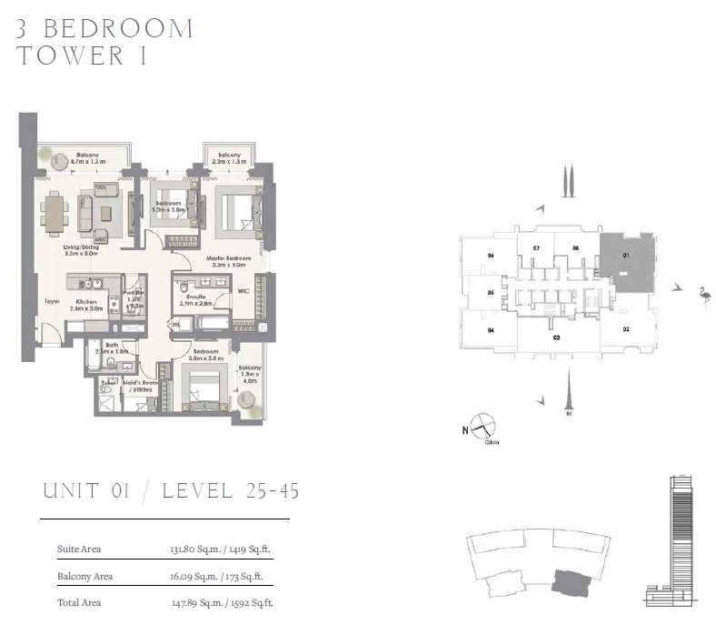 3 Beds 1592 Sq. Ft. Apartment in Emaar Harbour Views