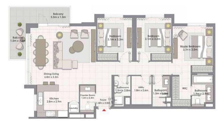 3 Beds 1857 Sq. Ft. Apartment in Emaar Island Park