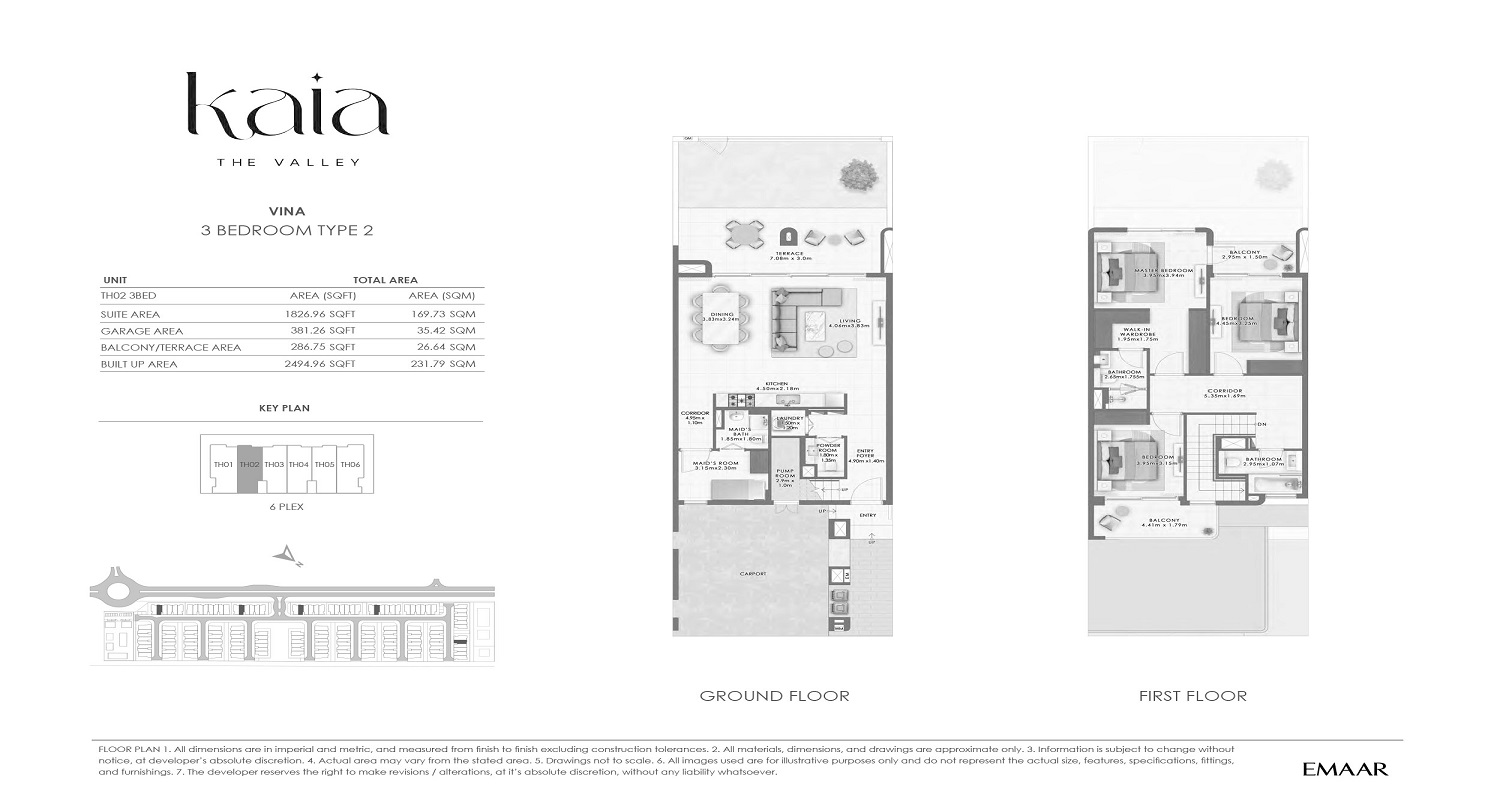 Emaar Kaia The Valley 3 Beds Layout