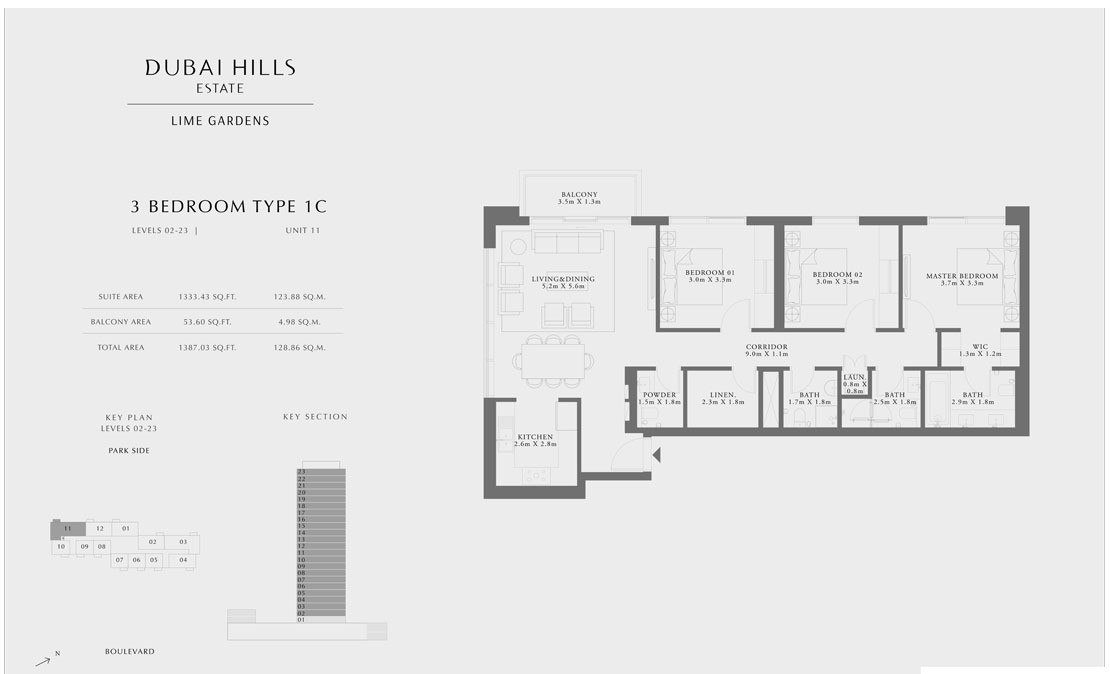 Emaar Lime Gardens 3 Beds Layout