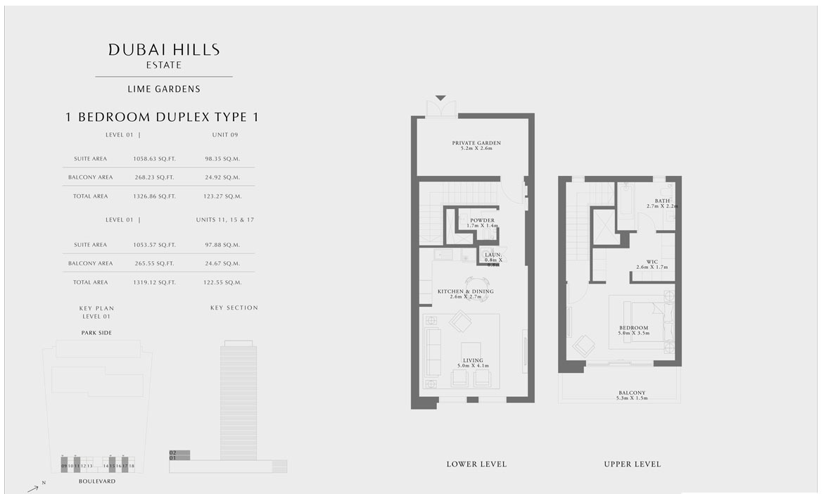 Emaar Lime Gardens 1 Bed Layout