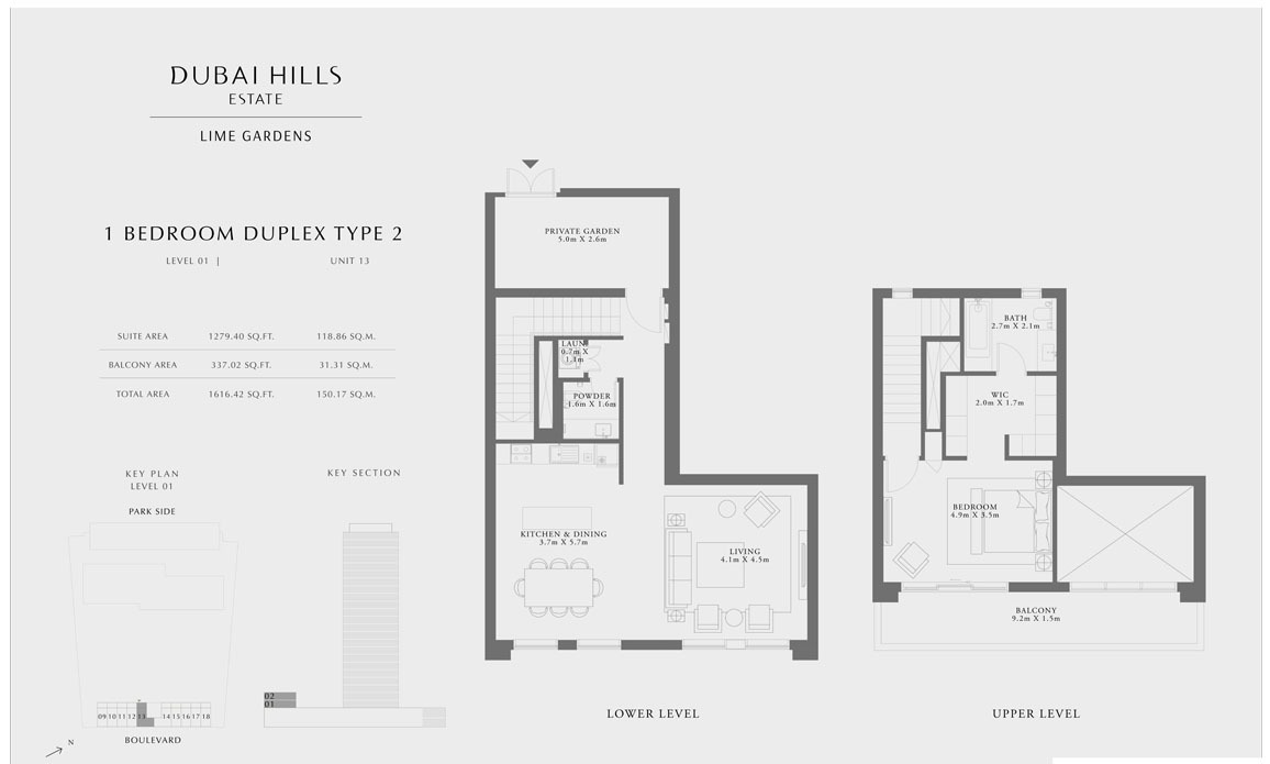 Emaar Lime Gardens 1 Bed Layout