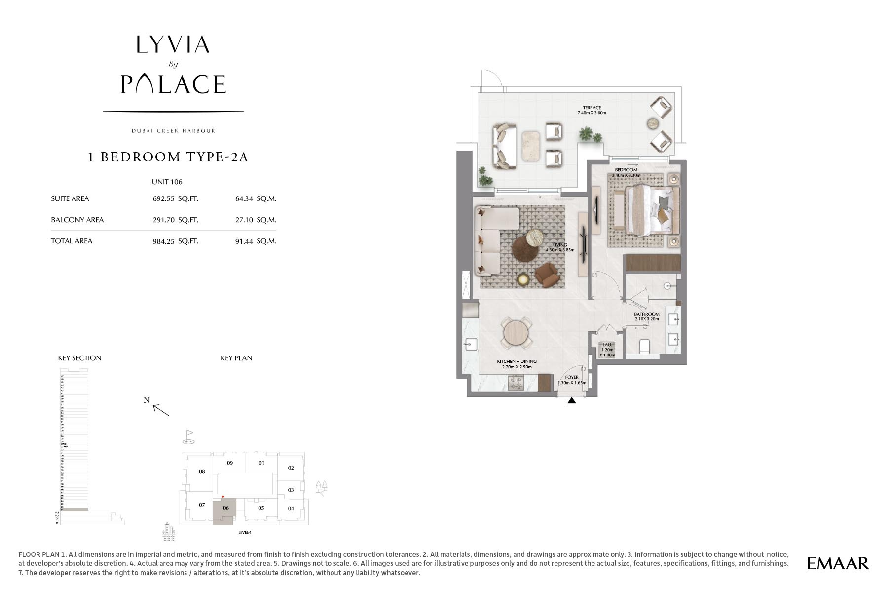 Emaar Lyvia 1 Bed Layout