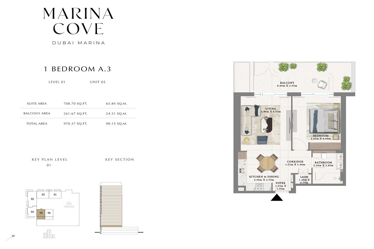 Emaar Marina Cove 1 Bed Layout