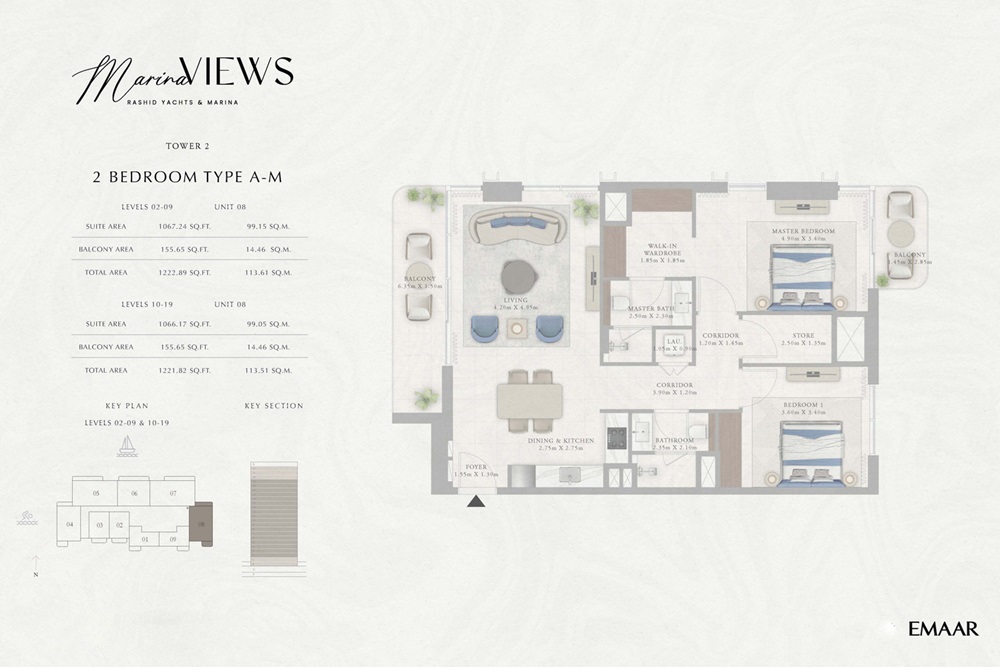 2 Beds 1223 Sq. Ft. Apartment in Emaar Marina Views