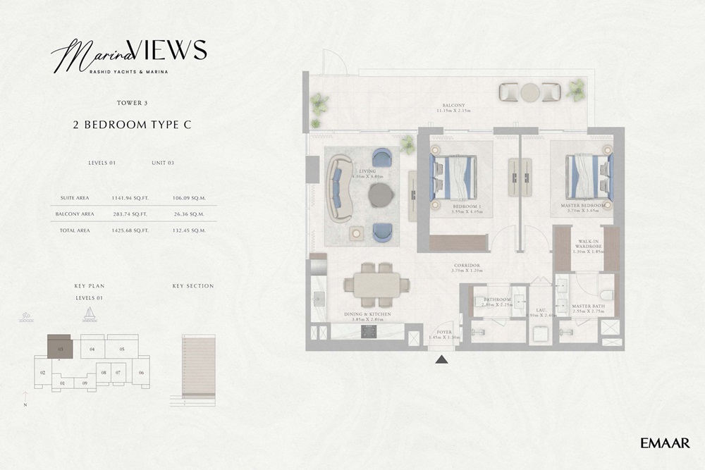 2 Beds 1425 Sq. Ft. Apartment in Emaar Marina Views