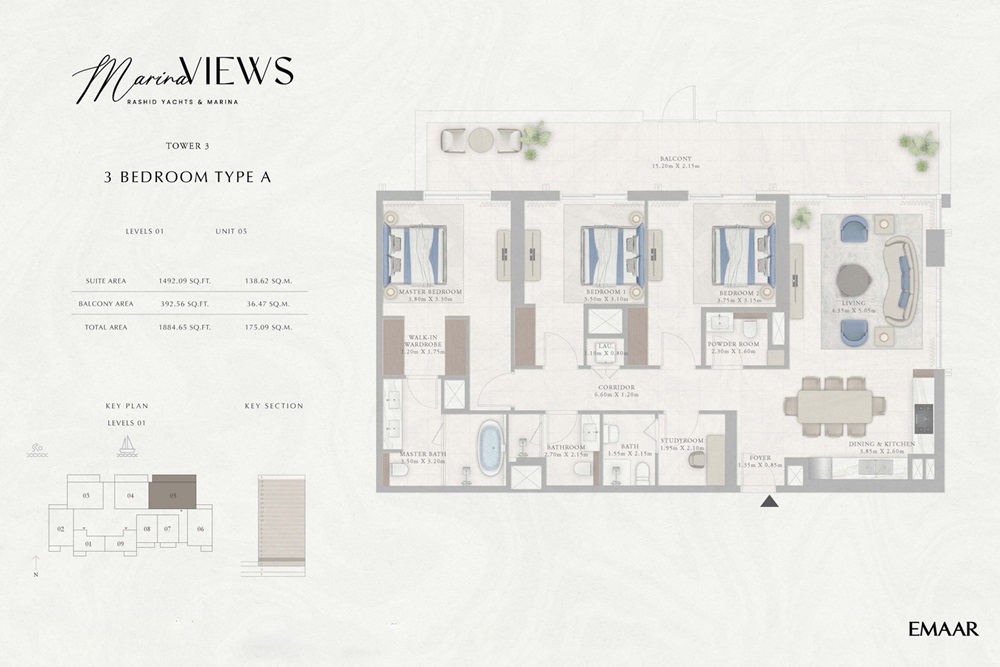 3 Beds 1885 Sq. Ft. Apartment in Emaar Marina Views