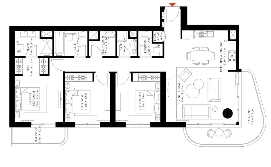 Emaar Marina Vista 3 Beds Layout