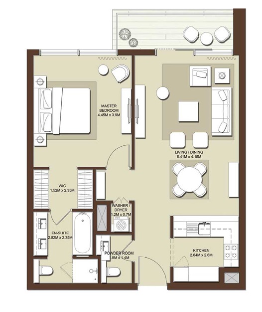 Emaar Mulberry 1 Bed Layout