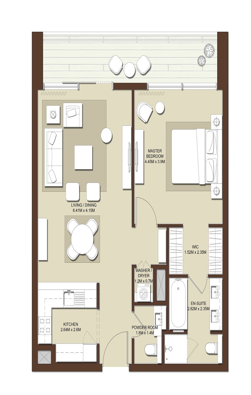 Emaar Mulberry 1 Bed Layout