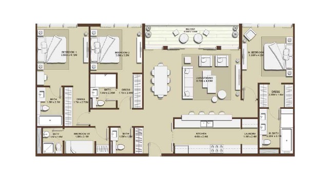 Emaar Mulberry 3 Beds Layout