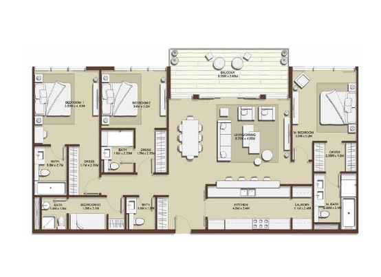 Emaar Mulberry 3 Beds Layout