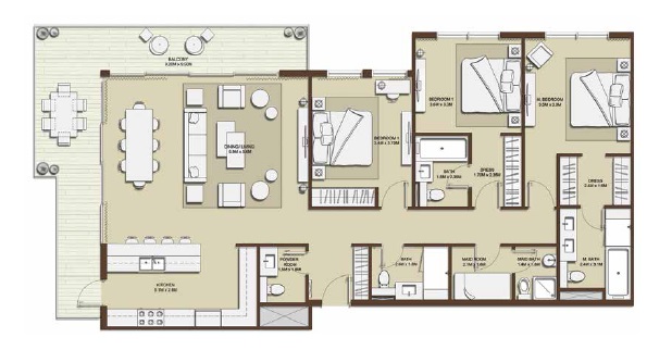 Emaar Mulberry 3 Beds Layout