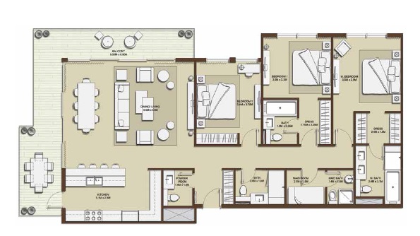 Emaar Mulberry 3 Beds Layout