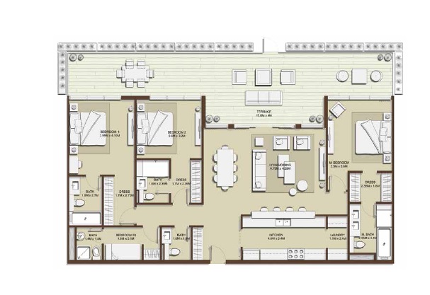 Emaar Mulberry 3 Beds Layout