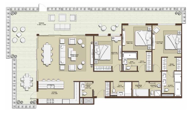 Emaar Mulberry 3 Beds Layout