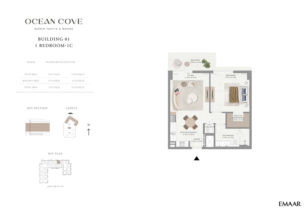 Emaar Ocean Cove 1 Bed Layout