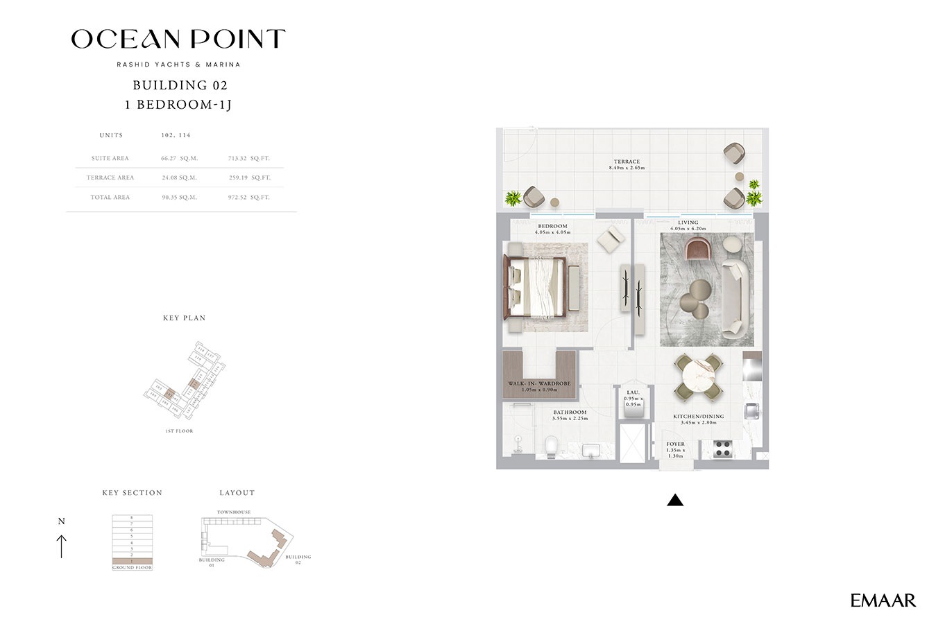 Emaar Ocean Point 1 Bed Layout