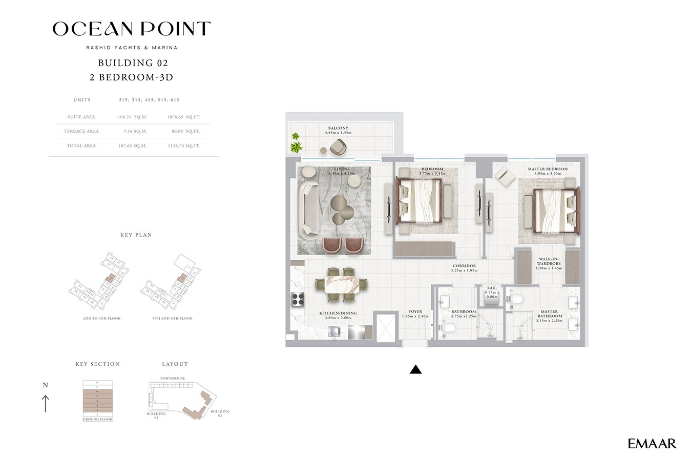 Emaar Ocean Point 2 Beds Layout