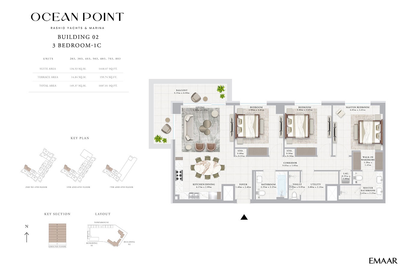 Emaar Ocean Point 3 Beds Layout