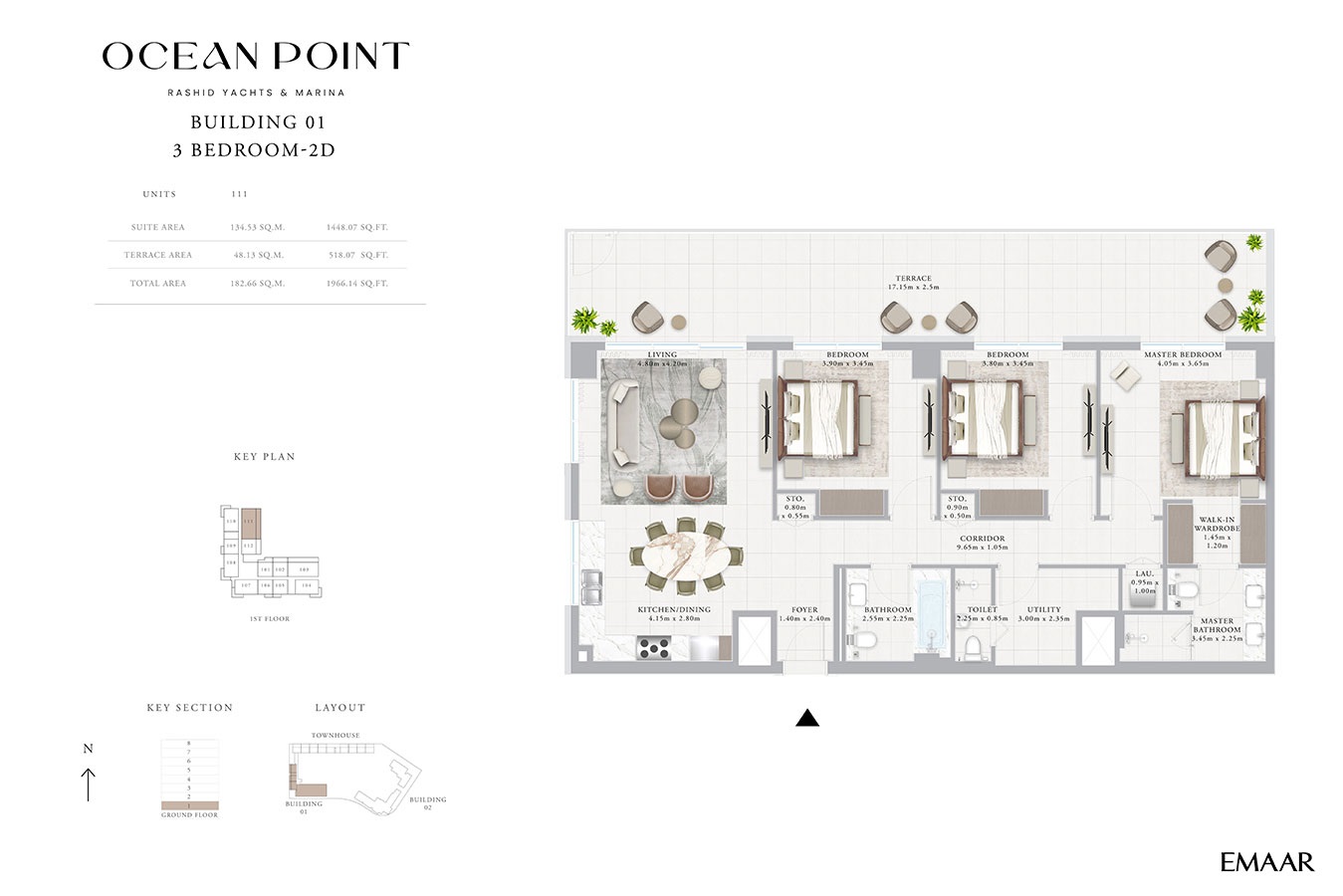 Emaar Ocean Point 3 Beds Layout